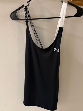 Under Armour Black Tank Top with White Logo and Contrast Strap